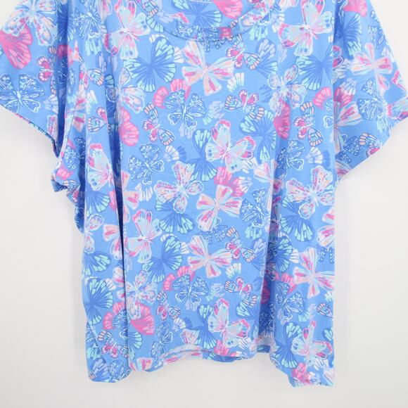 Sleep Sense Top Pajama Shirt Butterfly Print Blue Pink Scoop Neck Size 3X NWT - Picture 3 of 9